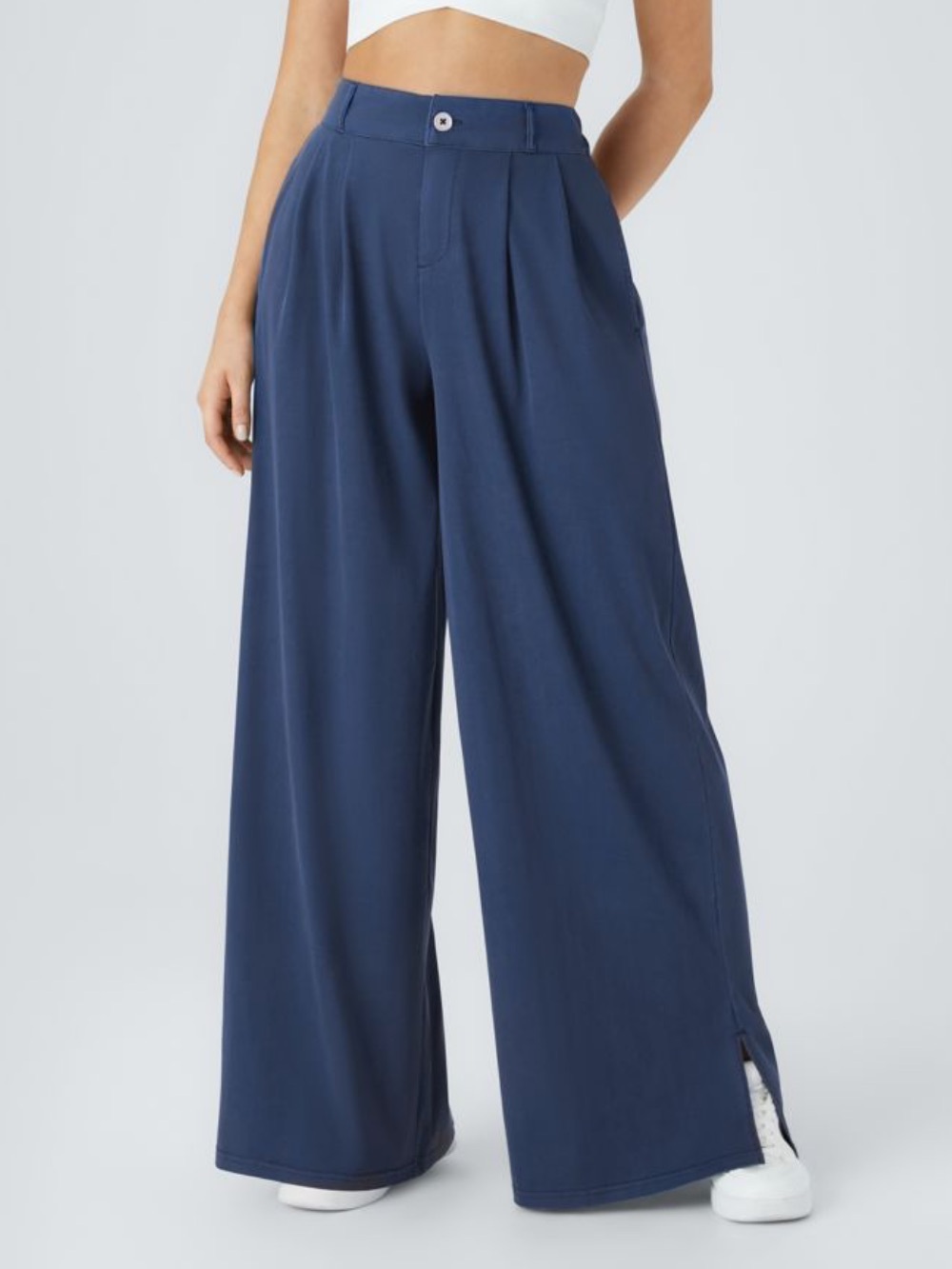 Halara High Waisted Pocket Hem Wide Leg Casual Pants XL Indigo Blue Denim